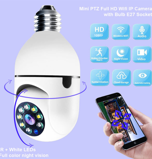 WiFi CAMERA 1080P Bulb 4X Zoom Camera E27 Home 5GWiFi Alarm Monitor