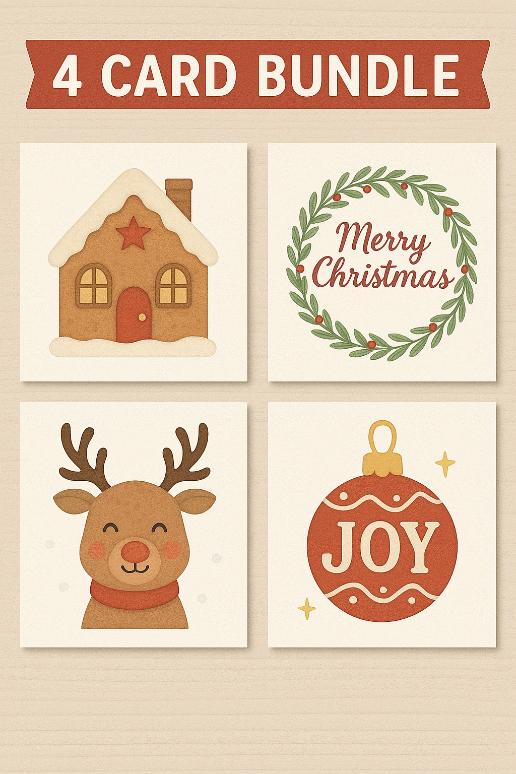 Cozy Christmas Card Bundle – 4 Printable Holiday Designs | Instant Digital Download