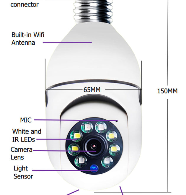 WiFi CAMERA 1080P Bulb 4X Zoom Camera E27 Home 5GWiFi Alarm Monitor