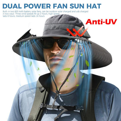 SunGuard Pro™ Wide Brim Solar Fan Outdoor Fishing Hat